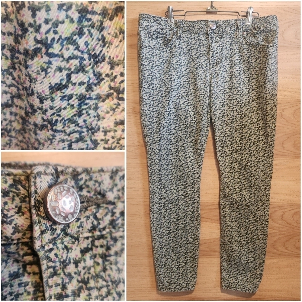 CABI DITSY FADED FLORAL PRINT 9" MID-RISE SKINNY JEANS SIZE 12 EUC